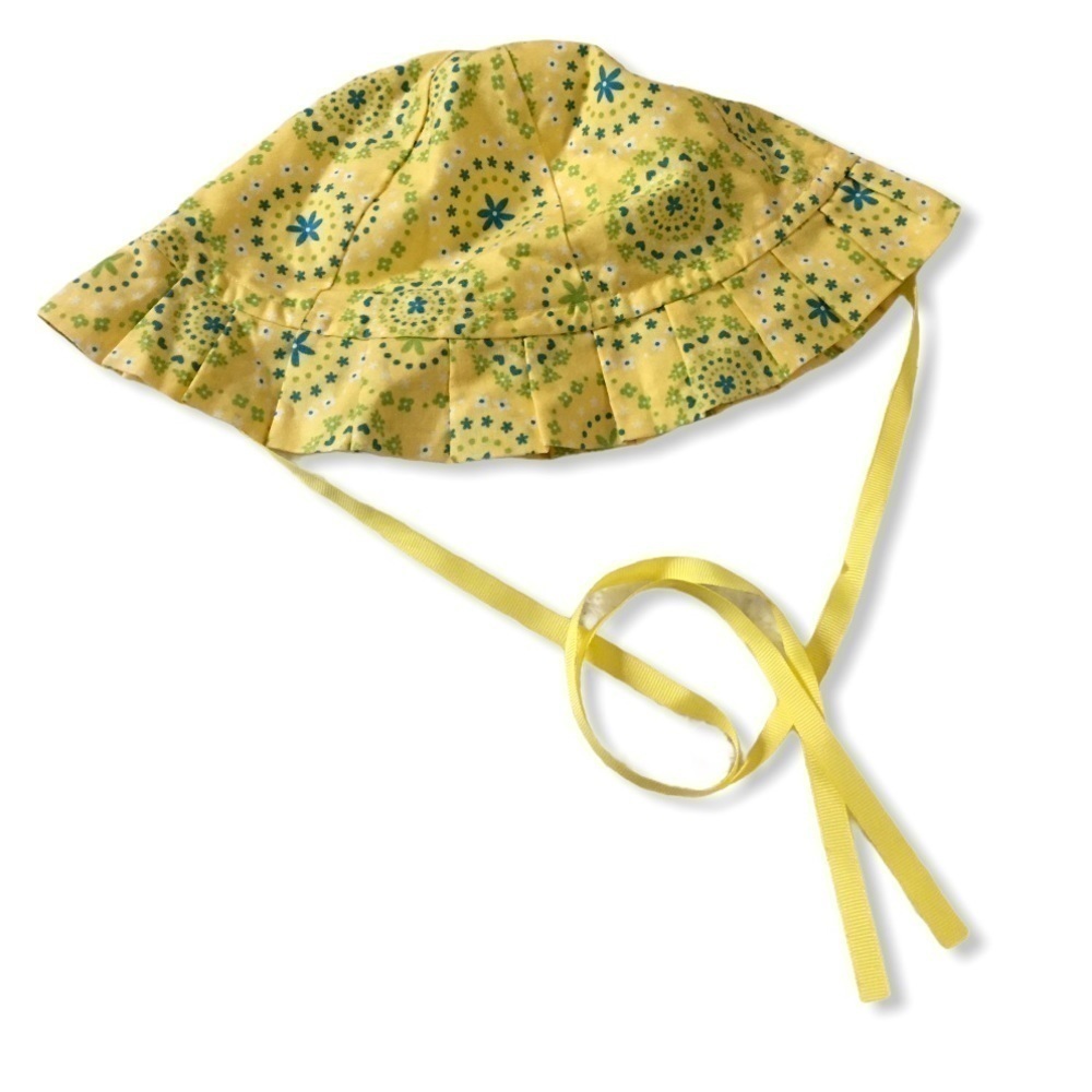 Yellow Floral Toddler Girls Bucket Hat Tie Beach